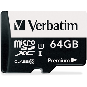 MICRO SDXC w/Adapter, 64GB, Black by Verbatim