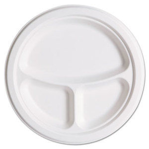 Eco-Products, Inc ECP EP-P007 Compostable Sugarcane Dinnerware, 10" dia, 3 Compartment, White Plate by ECO-PRODUCTS,INC.