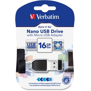 Verbatim America, LLC 49821 16GB NANO USB WITH MICRO USB  ADAPTER by Verbatim