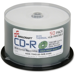 National Industries For the Blind 7045016269521 Thermal Printalbe 52x CD-R Discs, 700MB, 50/PK, WE by SKILCRAFT