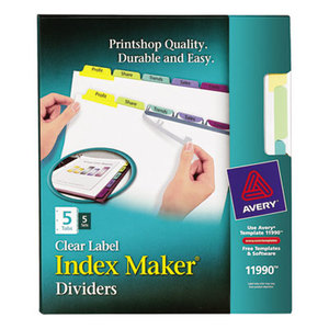 Avery 11990 Print & Apply Clear Label Dividers w/Color Tabs, 5-Tab, Letter, 5 Sets by AVERY-DENNISON