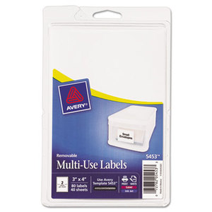 Avery 05453 Removable Multi-Use Labels, 3 x 4, White, 80/Pack by AVERY-DENNISON