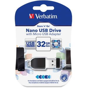 Verbatim America, LLC 49822 32GB NANO USB WITH MICRO USB  ADAPTER by Verbatim