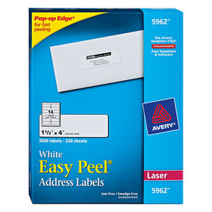 Avery 5962 Easy Peel Laser Address Labels, 1 1/3 x 4, White, 3500/Box by AVERY-DENNISON