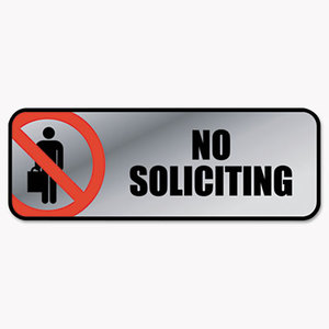 Consolidated Stamp Manufacturing Company 098208 Brushed Metal Office Sign, No Soliciting, 9 x 3, Silver/Red by CONSOLIDATED STAMP