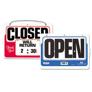 U.S. Stamp & Sign 9385 Double-Sided Open/Closed Sign w/Dial-A-Time Will Return Clock, Plastic, 11 x 8 by U. S. STAMP & SIGN