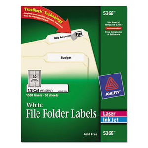 Avery 5366 Permanent File Folder Labels, TrueBlock, Laser/Inkjet, White, 1500/Box by AVERY-DENNISON