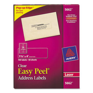 Avery 5662 Clear Easy Peel Mailing Labels, Laser, 1 1/3 x 4, 700/Box by AVERY-DENNISON