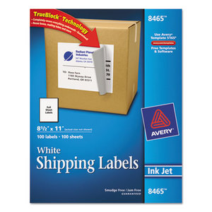 Avery 8465 Shipping Labels w/Ultrahold Ad & TrueBlock, Inkjet, 8 1/2 x 11, White, 100/Box by AVERY-DENNISON