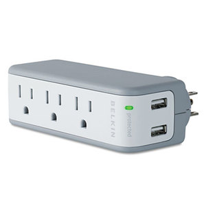 Belkin International, Inc BZ103050-TVL Wall Mount Surge Protector with USB Charger, 3 Outlets, 918 Joules, Gray/White by BELKIN COMPONENTS