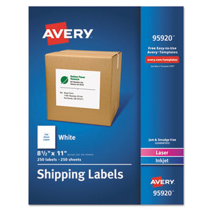 Avery 7278295920 White Shipping Labels, Laser/Inkjet, 8 1/2 x 11, White, 250/Box by AVERY-DENNISON