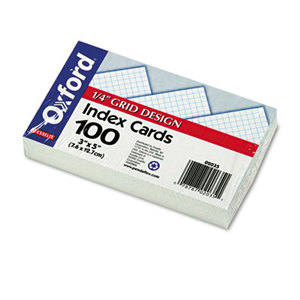 Grid Index Cards, 3 x 5, White, 100/Pack by ESSELTE PENDAFLEX CORP.