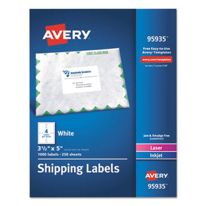 Avery 7278295935 White Shipping Labels, Laser/Inkjet, 3 1/2 x 5, White, 1000/Box by AVERY-DENNISON