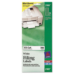 Avery 2181 File Folder Labels on Mini Sheets, 2/3 x 3 7/16, White, 300/Pack by AVERY-DENNISON