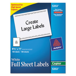 Avery 5353 Copier Mailing Labels, 8 1/2 x 11, White, 100/Box by AVERY-DENNISON