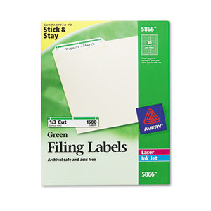 Avery 5866 Permanent File Folder Labels, TrueBlock, Laser/Inkjet, Green Border, 1500/Box by AVERY-DENNISON