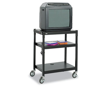 Safco Products 8932BL Adjustable-Height Steel AV Cart, 27-1/4w x 18-1/4d x 28-1/2 to 36-1/2h, Black by SAFCO PRODUCTS