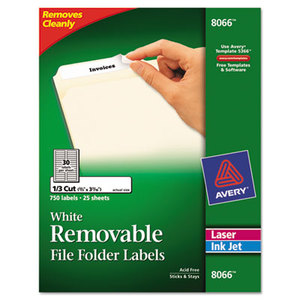 Avery 8066 Removable File Folder Labels, Inkjet/Laser, 2/3 x 3 7/16, White, 750/Pack by AVERY-DENNISON