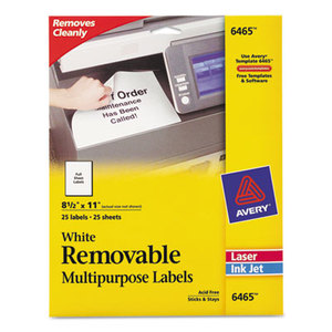 Avery 6465 Removable Multi-Use Labels, 8 1/2 x 11, White, 25/Pack by AVERY-DENNISON