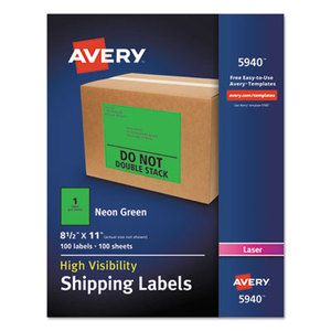 Avery 7278205940 Neon Shipping Label, Laser, 8 1/2 x 11, Neon Green, 100/Box by AVERY-DENNISON