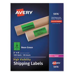 Avery 7278205976 Neon Shipping Label, Laser, 2 x 4, Neon Green, 1000/Box by AVERY-DENNISON