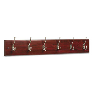 Wood Wall Rack, Six Double-Hook, 35-1/2w x 3-1/4d x 6-3/4h, Mahogany by SAFCO PRODUCTS