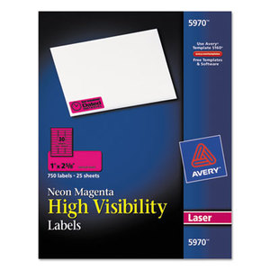 Avery 5970 High Visibility Rectangle Laser Labels, 1 x 2 5/8, Neon Magenta, 750/Pack by AVERY-DENNISON