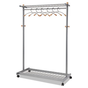 Alba, Inc PMLUX Garment Racks, Two-Sided, 2-Shelf Coat Rack, 6 Hangers/6 Hooks, Silver Gray/Wood by ALBA