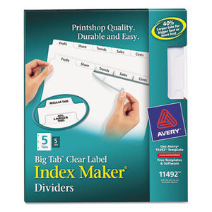 Avery 11492 Print & Apply Clear Label Dividers w/White Tabs, 5-Tab, Letter, 5 Sets by AVERY-DENNISON