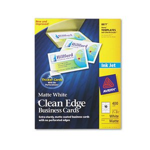 Two-Side Printable Clean Edge Business Cards, Inkjet, 2 x 3 1/2, White, 400/Box by AVERY-DENNISON