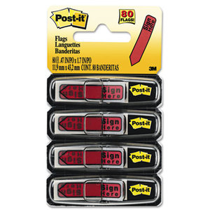 Arrow Message 1/2" Page Flags in Dispenser, "Sign Here", Red, 80/Pack by 3M/COMMERCIAL TAPE DIV.