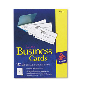 Avery 5911 Printable Microperf Business Cards, Laser, 2 x 3 1/2, White, Uncoated, 2500/Box by AVERY-DENNISON