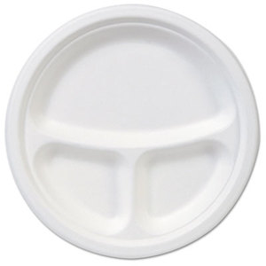 EcoSmart Molded Fiber Dinnerware, 3-Compartment Plate, White, 9"Dia, 500/Carton by DIXIE FOOD SERVICE