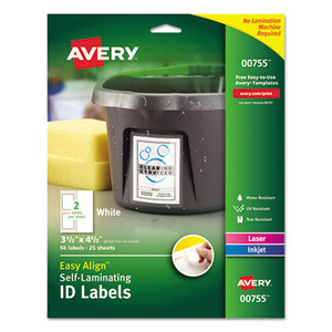 Avery 7278200755 Easy Align Self-Laminating ID Labels, Laser/Inkjet, 3 1/2 x 4 1/2, White, 50/PK by AVERY-DENNISON