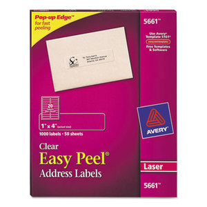 Avery 5661 Clear Easy Peel Mailing Labels, Laser, 1 x 4, 1000/Box by AVERY-DENNISON