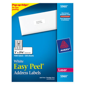 Easy Peel Laser Address Labels, 1 x 2 5/8, White, 7500/Box by AVERY-DENNISON