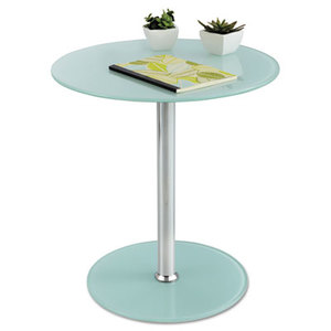 Safco Products 5095WH Glass Accent Table, Tempered Glass/Steel, 17" Dia. x 19" High, White/Silver by SAFCO PRODUCTS