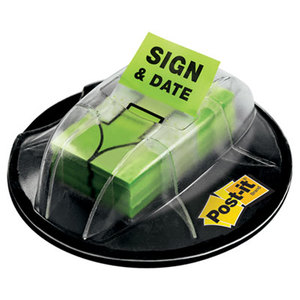 Page Flags in Dispenser, "Sign & Date", Bright Green, 200 Flags/Dispenser by 3M/COMMERCIAL TAPE DIV.