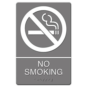 ADA Sign, No Smoking Symbol w/Tactile Graphic, Molded Plastic, 6 x 9, Gray by U. S. STAMP & SIGN