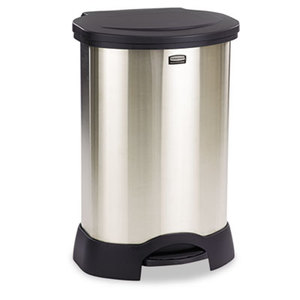 Step-On Container, Oval, Stainless Steel, 23gal, Black by RUBBERMAID COMMERCIAL PROD.
