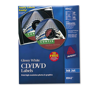 Inkjet CD Labels, Glossy White, 20/Pack by AVERY-DENNISON
