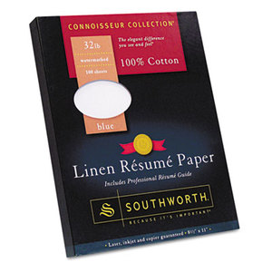 Southworth Company, Agawam, MA RD18BCFLN 100% Cotton Linen Resume Paper, Blue, 32 lbs., 8-1/2 x 11, 100/Box by SOUTHWORTH CO.