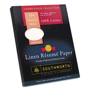 Southworth Company, Agawam, MA RD18ACFLN 100% Cotton Linen Resume Paper, Almond,  32 lbs., 8-1/2 x 11, 100/Box by SOUTHWORTH CO.