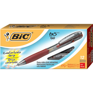 BIC RBU311-RD BU3 Retractable Gel Roller Ball Pen, Medium, .7mm, Red, Dozen by BIC CORP.