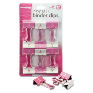 OFFICEMATE INTERNATIONAL CORP. 08905 Breast Cancer Awareness Medium Easy Grip Binder Clips, Pink/White, 12/Pack by OFFICEMATE INTERNATIONAL CORP.