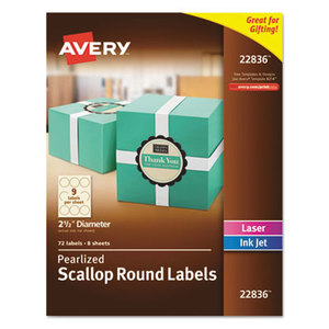 Avery 7278222836 Round Print-to-the-Edge Labels, 2 1/2" dia, Pearl Ivory, 72/Pack by AVERY-DENNISON