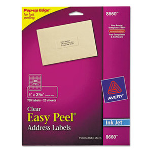 Avery 8660 Clear Easy Peel Mailing Labels, 1 x 2 5/8, 750/Pack by AVERY-DENNISON