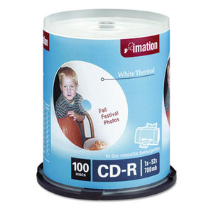 CD-R Discs, Printable, 700MB/80min, 52x, Spindle, White, 100/Pack by IMATION