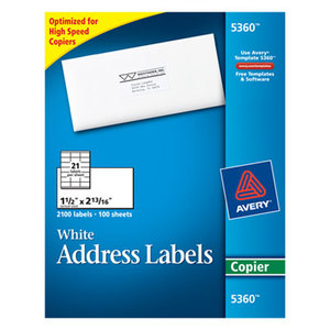 Avery 5360 Copier Mailing Labels, 1 1/2 x 2 13/16, White, 2100/Box by AVERY-DENNISON