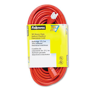 Indoor/Outdoor Heavy-Duty 3-Prong Plug Extension Cord, 1-Outlet, 50ft, Orange by FELLOWES MFG. CO.